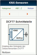 Detailansicht mit dem schaltzeichen eines DCF77-Empfängers für den KNX-Installationsbus Screenshot der E-Symbole App